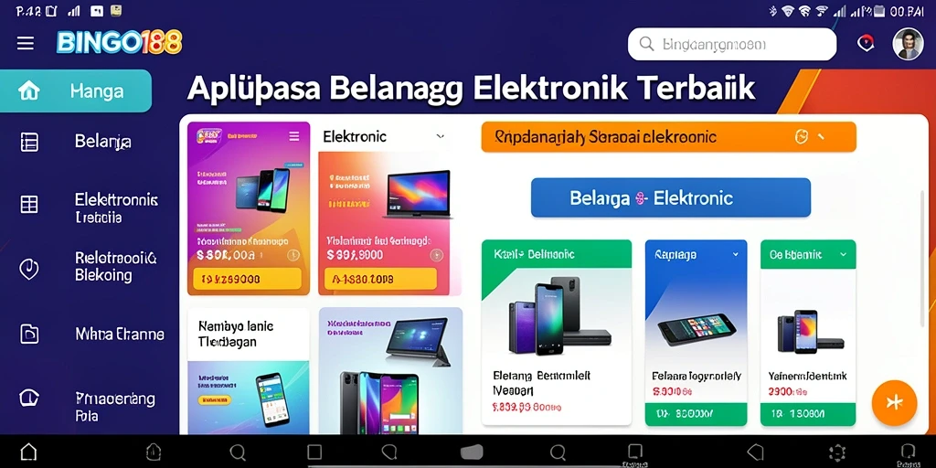 Antarmuka aplikasi BINGO188 untuk belanja elektronik yang menarik.