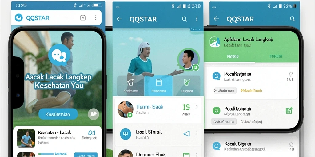 Antarmuka aplikasi QQSTAR menampilkan statistik langkah dan kesehatan.
